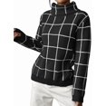 thumbnail image 1 of Women Fall High Neck Plaid Sweater Long Sleeve Loose Casual Chunky Checked Knit Winter Sweaters Jumper Tops, 1 of 8