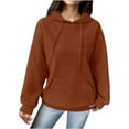 thumbnail image 1 of Women Fall Hoodies Sweater Casual Pullover Waffle Casual Long Sleeve Shirts Drawstring Loose Hooded Sweatshirt with Pocket, 1 of 4