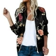 thumbnail image 1 of Women Fall Jacket Feather Floral Print Baseball Vintage Long Sleeve Zipper Bomber Trendy Jacket, 1 of 4