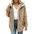 thumbnail image 1 of Women Fall Jacket Fuzzy Sherpa Fleece Zipper Drawstring Warm Hoodie With Pocket Oversize Casual Lightweight Outerwear, 1 of 6