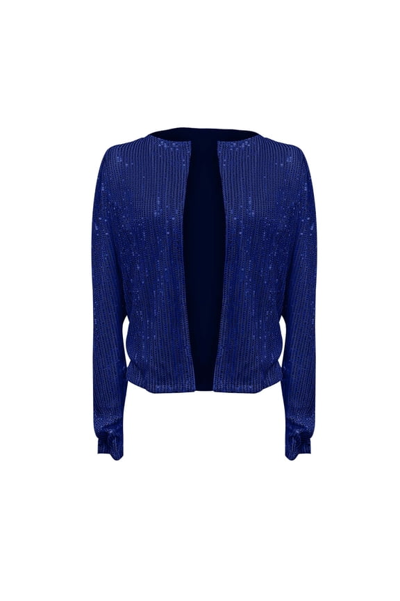 Women Fall Jackets Sparkly Sequin Cropped Glitter Party Disco Open Front Blazer Christmas Lightweight Jacket