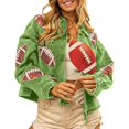 thumbnail image 1 of Women Fall Jackets Vintage Raw Hem Distressed Cropped Corduroy Rugby Football Sequin Short Shacket Lightweight Jacket, 1 of 8