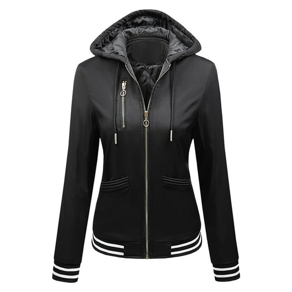 Women Fall Jackets Zip Up Hooded Quilted Bomber Fashion Slim Cropped With Pocket Lightweight Jacket