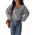 thumbnail image 1 of Women Fall Long Sleeve Sweater V Neck Tops Casual Light-Weight Knit Pullover Shirts Dark Gray L, 1 of 6