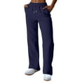 thumbnail image 1 of Women Fall Pants Cotton Fleece Wide Leg Loose Sweatpants with Pockets Elastic Waist Drawstring Sport Joggers (S, Dark Blue), 1 of 4