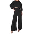 thumbnail image 1 of Women Fall Pants Outfits Solid Color Crew Neck Long Sleeve Loose T-Shirts Tops Wide-Leg Pants 2 Pieces Clothes Set, 1 of 2