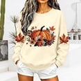 thumbnail image 1 of Women Fall Pumpkin Maple Leaf Graphic Sweatshirt, Autumn Floral Long Sleeve Crew Neck Casual Pullover Top(Beige,XL), 1 of 4