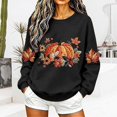 thumbnail image 1 of Women Fall Pumpkin Maple Leaf Graphic Sweatshirt, Autumn Floral Long Sleeve Crew Neck Casual Pullover Top(Black,L), 1 of 4