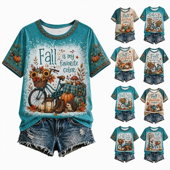 Women Fall Short Sleeved T Shirt Pumpkin Tshirt T Shirt Womens Graphic Tee Shirts
