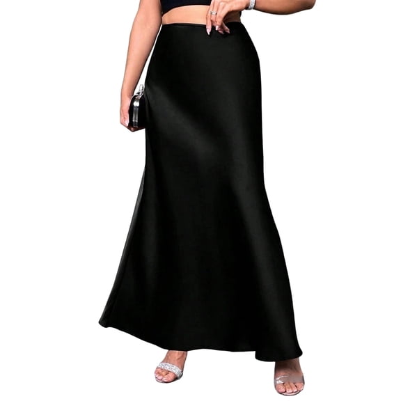 Women Fall Skirts Business Casual Clothes High Waisted Cocktail Party Wedding Guest Mermaid Maxi Skirt Black L