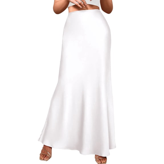 Women Fall Skirts Business Casual Clothes High Waisted Cocktail Party Wedding Guest Mermaid Maxi Skirt White L