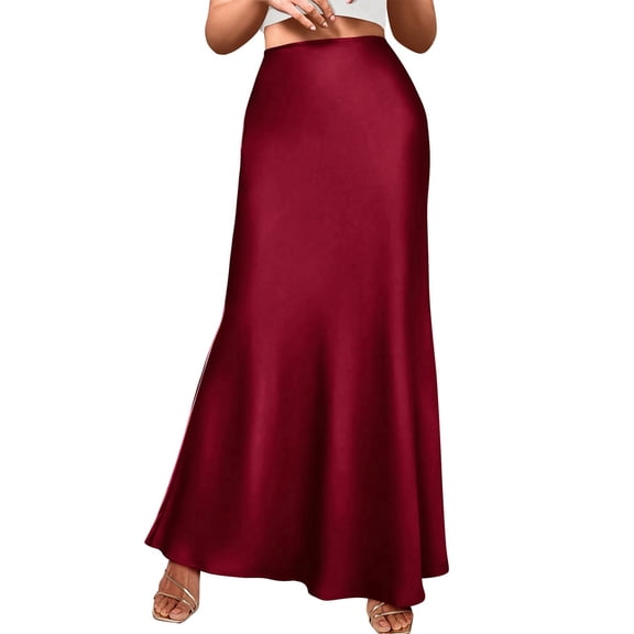 Women Fall Skirts Business Casual Clothes High Waisted Cocktail Party Wedding Guest Mermaid Maxi Skirt Wine Red M