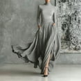 thumbnail image 1 of Women Fall Spring 2 Piece Outfits Dressy Casual Silm Fit Long Sleeve Crop Top Maxi Flowy Bottom Hem Splits Skirts Matching Sets, 1 of 4