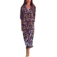 thumbnail image 1 of Women Fall Spring Dress V Neck Three Quarter Puff Sleeves Printed Loose Retro OL Commuting Dating Midi Dress, 1 of 7
