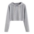 thumbnail image 1 of Women Fall Spring Hoodie Drawstring Loose Solid Color Drawstring Elastic Cuff Short Length Casual Pullover Daily Wear Top, 1 of 8
