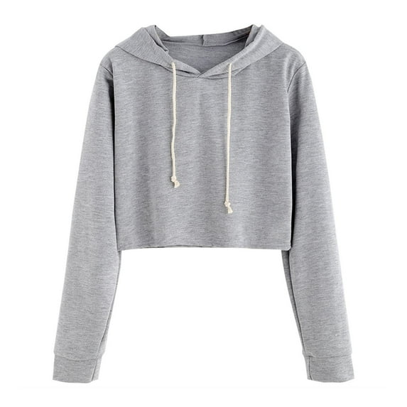 Women Fall Spring Hoodie Drawstring Loose Solid Color Drawstring Elastic Cuff Short Length Casual Pullover Daily Wear Top