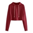 thumbnail image 1 of Women Fall Spring Hoodie Drawstring Loose Solid Color Drawstring Elastic Cuff Short Length Casual Pullover Daily Wear Top, 1 of 7