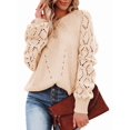 thumbnail image 1 of Women Fall Sweaters Crochet Long Sleeve Off the Shoulder Clothes Cute Crewneck Knit Pullover Tops Apricot M, 1 of 8