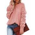 thumbnail image 1 of Women Fall Sweaters Crochet Long Sleeve Off the Shoulder Clothes Cute Crewneck Knit Pullover Tops Pink M, 1 of 8