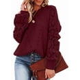 thumbnail image 1 of Women Fall Sweaters Crochet Long Sleeve Off the Shoulder Clothes Cute Crewneck Knit Pullover Tops Wine Red XL, 1 of 8