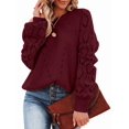 thumbnail image 1 of Women Fall Sweaters Crochet Long Sleeve Off the Shoulder Clothes Cute Crewneck Knit Pullover Tops Wine Red XXL, 1 of 8