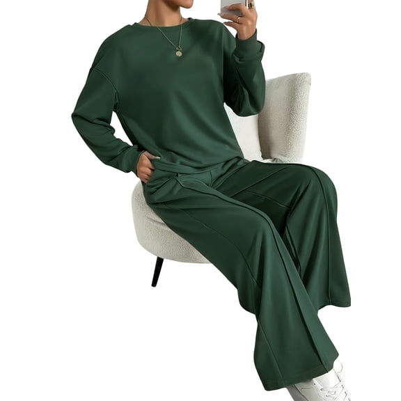 Women Fall Sweatsuits 2 Piece Outfit Lounge Sets Matching Airport Oversized Sweatshirt Sweatpants Tracksuit Green L