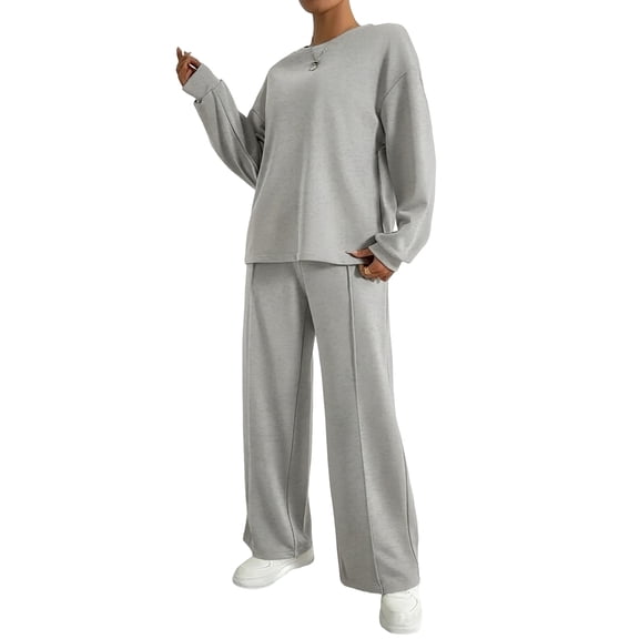 Women Fall Sweatsuits 2 Piece Outfit Lounge Sets Matching Airport Oversized Sweatshirt Sweatpants Tracksuit Light Gray M