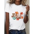 thumbnail image 1 of Women Fall Sweet Fall Leopard Letter Pumpkin Leaf Round Neck Women T‑Shirt, 1 of 5