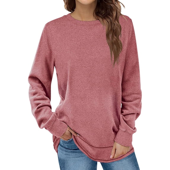 Women Fall Top Women's Round Neck Solid Color Pullover Sweatshirt for Spring Autumn Round Neck Pullover