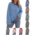 thumbnail image 1 of Women Fall Tops Women's Loose Striped Casual Fashion Crew Neck Long Sleeve Top Blue L, 1 of 7