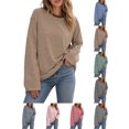 thumbnail image 1 of Women Fall Tops Women's Loose Striped Casual Fashion Crew Neck Long Sleeve Top Brown M, 1 of 7