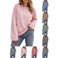 thumbnail image 1 of Women Fall Tops Women's Loose Striped Casual Fashion Crew Neck Long Sleeve Top Pink M, 1 of 7
