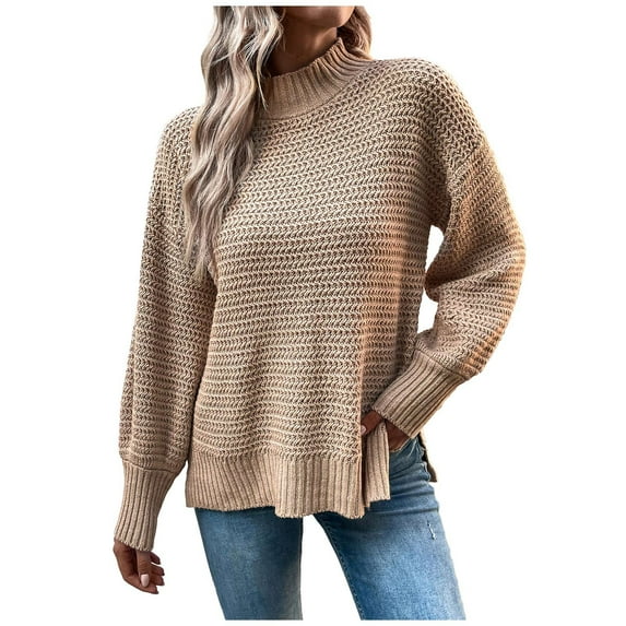 Women Fall Turtleneck Sweaters, Women's Casual Solid Mock Neck Knit Pullover Long Sleeve Loose Sweater Winter Slouchy Knit Jumper Tops