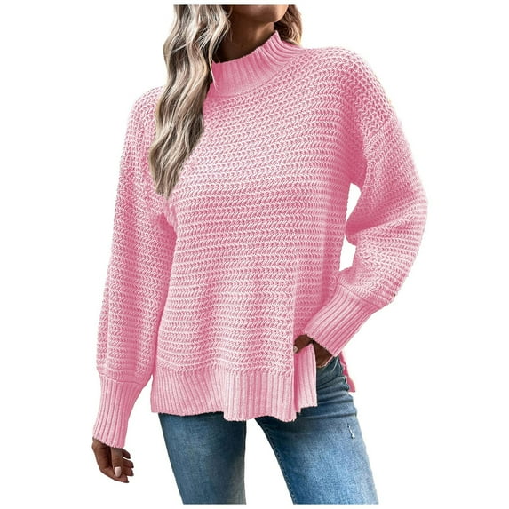 Women Fall Turtleneck Sweaters, Women's Casual Solid Mock Neck Knit Pullover Long Sleeve Loose Sweater Winter Slouchy Knit Jumper Tops