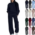 thumbnail image 1 of Women Fall Two Piece Lounge Outfit Long Sleeve Tops High Waisted Jogger Pants Set Travel Clothes Tracksuit Solid Color Athleisure Sweatshirts & Drawstring and Straight Leg Pants with Pocket, 1 of 7