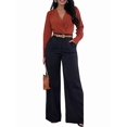 thumbnail image 1 of Women Fall Wide Leg Trousers High Elastic Waist Loose Pleated Long Flowy Palazzo Work Pants with Pockets, 1 of 8
