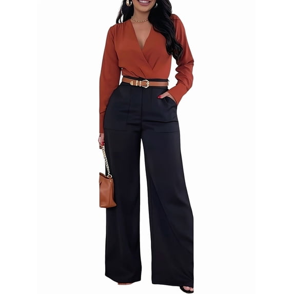 Women Fall Wide Leg Trousers High Elastic Waist Loose Pleated Long Flowy Palazzo Work Pants with Pockets