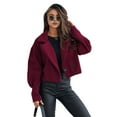 thumbnail image 1 of Women Fall Winter Coat Short Type Turn-down Collar Solid Color Loose Button Closure Cardigan OL Commuting Jacket Lady Daily Outwear, 1 of 8