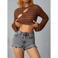 thumbnail image 1 of Women Fall Winter Crochet Knit Mesh Sweater Off Shoulder Long Sleeve Pullover Crop Tops Ribbed Blouse Tops, 1 of 8