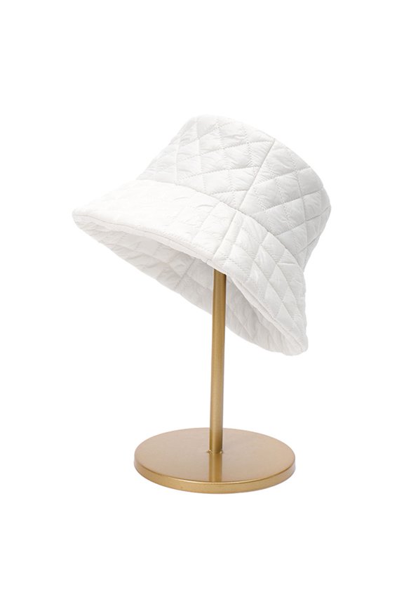 Women Fall Winter Fisherman Hat Flat Top Wide Brim Thick Soft Square Pattern Solid Color Sunshade Windproof Warm Decorative Lady Deep Bucket Cap Winter Headwear