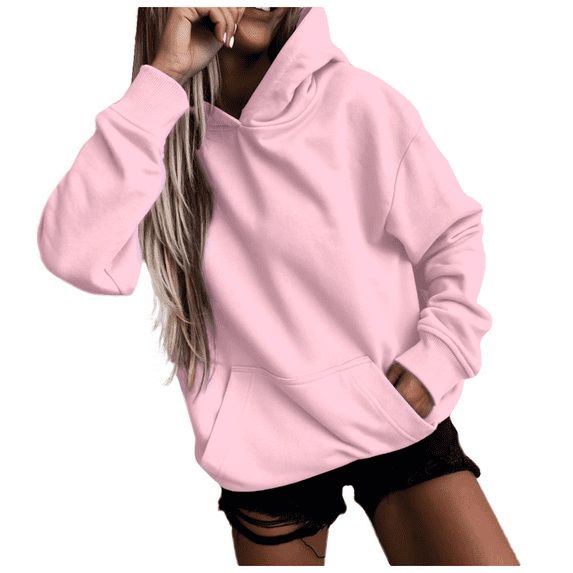cfhntfmh Women Fall Winter Fleece Lined Hooded Sweatshirt Solid Color Long Sleeve Casual Warm Hoodies Pullover with Pockets