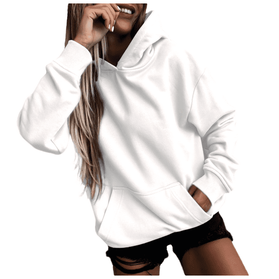 cfhntfmh Women Fall Winter Fleece Lined Hooded Sweatshirt Solid Color Long Sleeve Casual Warm Hoodies Pullover with Pockets