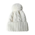 thumbnail image 1 of Women Fall Winter Hat Thickened Knitted Soft Elastic Warm Anti slip Ear Plush Ball Decor Twisted Pattern Outdoor Beanie Cap, 1 of 7