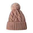 thumbnail image 1 of Women Fall Winter Hat Thickened Knitted Soft Elastic Warm Anti-slip Ear Protection Plush Ball Decor Twisted Pattern Outdoor Beanie Cap, 1 of 7