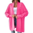 thumbnail image 1 of Women Fall Winter Long Sleeve Cardigan Open Front Solid Color Block Fashion Loose Knit Sweater Rose Size, 1 of 10