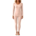 thumbnail image 1 of Women Fall Winter Solid thermal Underwear Set, Crew Neck Fleece Lined Thick Warm Slim Fit Base Layer Long Johns for Cold Weather Beige, 1 of 9