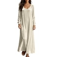 thumbnail image 1 of Women Fall Winter Velvet Round Neck Maxi Dress Long Sleeve Loose Solid Chic Elegant Casual Everyday White XL(XL), 1 of 5