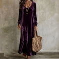thumbnail image 1 of Women Fall Winter Velvet Scoop Crew Round Neck Maxi Dress Long Sleeve Loose Shift Solid Chic Elegant Casual Everyday Dress 2XL, 1 of 7