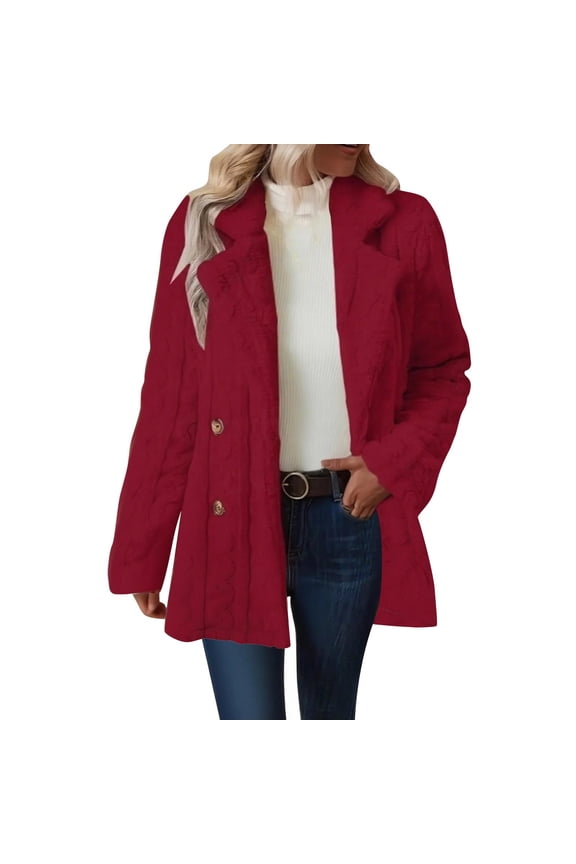 Women Fall Winter Warm Jacket Ladies' Solid Color Double Breasted Long Sleeved Turtleneck Coat Fleece Tops Fashion Button Down Thick Sweatshirts Travel Jacket Heavy Casual Soft Ribbed Coat