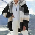 thumbnail image 1 of Women Fall Winter Warm Plush Hooded Coat Contrast Color Long Sleeve Zip Up Thick Cardigan Jacket, 1 of 8